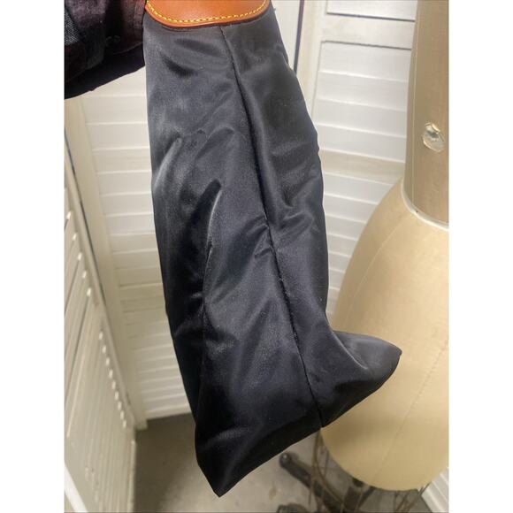 Dooney & Bourke Slouchy Hobo Bag, Logo Lock. Black Nylon, Brown Leather Trim - Picture 5 of 11